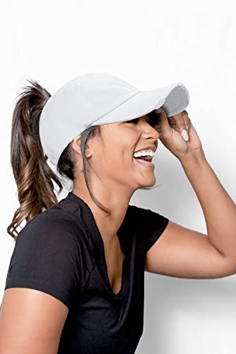 Women Distressed Ponytail Baseball-Hat Cotton Adjustable Baseball-Cap - color: White