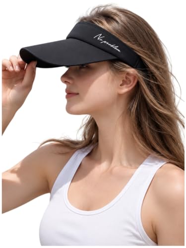 Sun Visor Hat for Men Women, Cooling Sport Visor with Wide Brim, UPF 50+ Adjustable Running Hat for Outdoor - color: Black