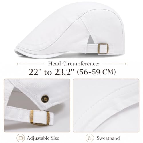 Initlove Mens Newsboy Cap Cotton Ivy Hat Beret Hats for Driving - color: B White