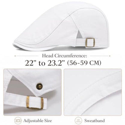 Initlove Mens Newsboy Cap Cotton Ivy Hat Beret Hats for Driving - color: B White