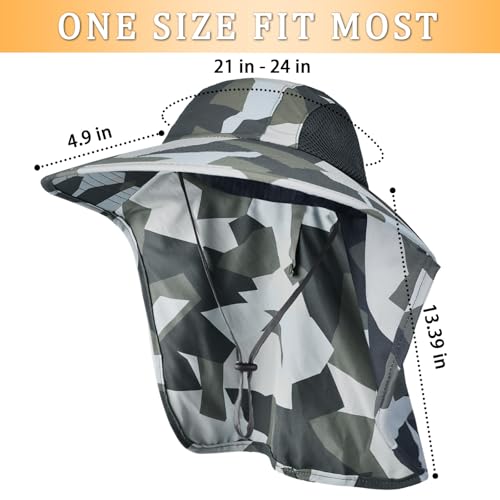 Sun Hat for Men Women with Neck Flap,UPF 50+ UV Protection Fishing Hat - color: 1pack-grey Camo