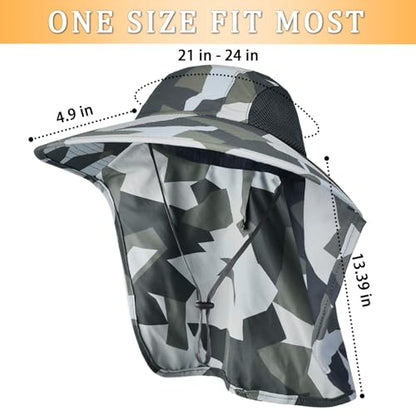 Sun Hat for Men Women with Neck Flap,UPF 50+ UV Protection Fishing Hat - color: 1pack-grey Camo
