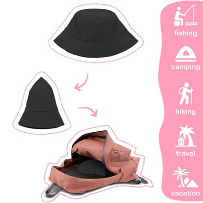 Kids Bucket Sun Hat for Boys Girls, UPF 50+ Packable Wide Brim Beach Cap - color: Black