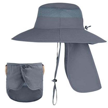 ZOORON Sun Hats for Men Women with Neck Flap Fishing UPF 50+ UV Protection - color: Dark Grey (With Face Cover)