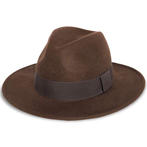FORBUSITE Wool Felt Wide Brim Fedora Hats for Women Men - color: Brown, size: Medium
