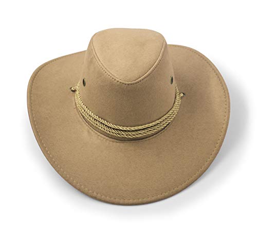 Cowboy Hat, Sun Hat Faux Felt Leather Suede Travel Cap Western Hat Outdoor Sun Protect - color: Beige