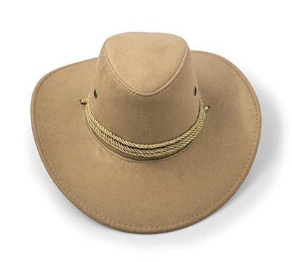 Cowboy Hat, Sun Hat Faux Felt Leather Suede Travel Cap Western Hat Outdoor Sun Protect - color: Beige
