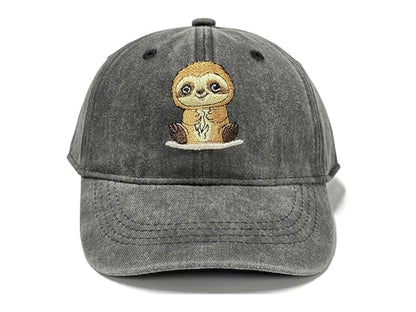 Adjustable Embroidery Animal Baseball Hat for Kid Toddler Child - color: Sloth (Washed Black)