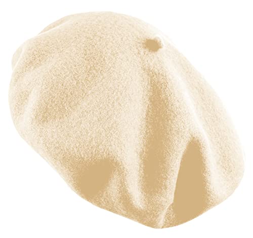 Women's French Beret Hat Solid Color Plain Wool Classic Traditional Artist Cap - color: Beige