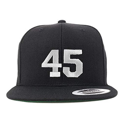 Trendy Apparel Shop Number 45 White Thread Embroidered Flat Bill Snapback Baseball Cap - color: Black