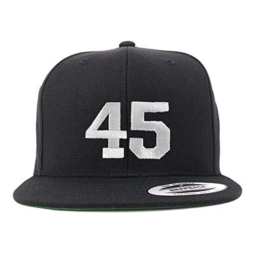 Trendy Apparel Shop Number 45 White Thread Embroidered Flat Bill Snapback Baseball Cap - color: Black