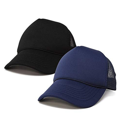 DALIX Solid Blank Trucker Hats Caps 2 Pack - color: Black and Navy Blue