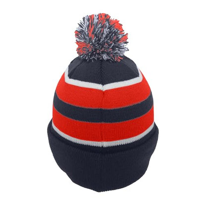 Pacific Headwear Unisex Adult Pacific Headwear Knit Fold Over Pom-pom Beanie - color: Navy/Red/White, size: One Size