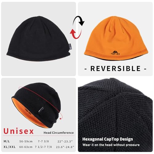 TOP-EX PolarWool™ Wool Beanie Hat for Men Women Fleece Lined Skull Cap Winter Knit Hat Watch Caps Reversible & Windproof - color: Black, size: X-Large-XX-Large