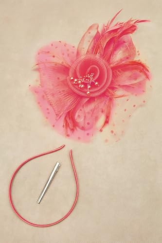 BABEYOND Fascinators Hats for Women Tea Party Flower Tulle Bead Derby Hat - color: Watermelon Red