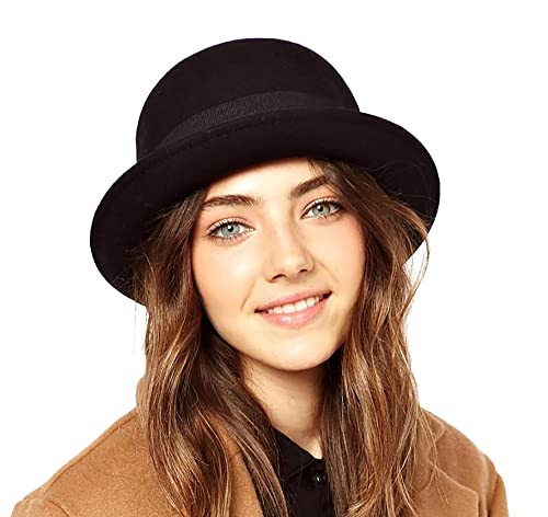 Wool Derby Hat Round Cloche Hat for Men and Women Upturn Church Hat (S/M)
