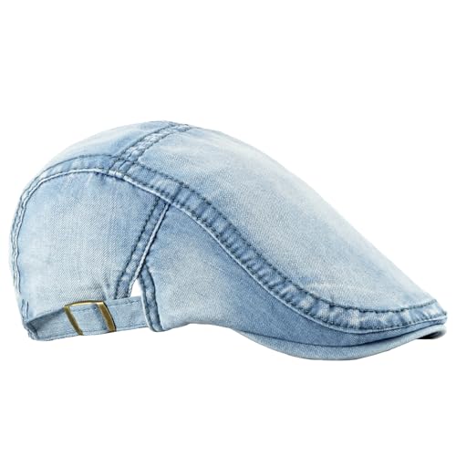 meioro Women Denim Newsboy Hat Cotton Flat Cap Ivy Gatsby Driving Hunting Gatsby Cabbie Denim Hats for Men - color: Light Blue-a