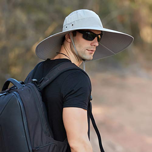Leotruny Super Wide Brim Bucket Hat UPF50+ Waterproof Sun Hat for Fishing - color: C01-light Grey