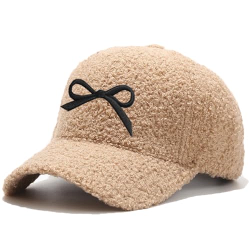 Winter Baseball Cap for Women Lamb Wool Solid Color Warm Baseball Cap for Outdoor Travel - color: B Khakiblack