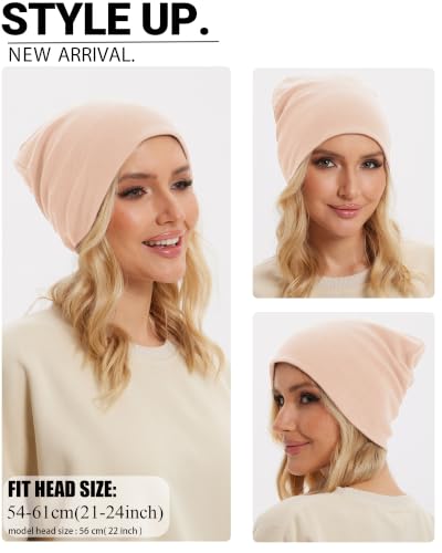 Thin 100% Cotton Fine-Knit Beanie Hat Slouchy Soft Chemo Skull Cap - color: 1-pink