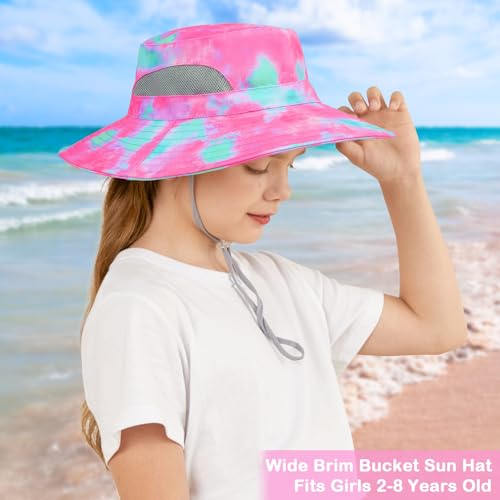 ICOSY Kids Sun Hat, UPF 50+ Girls Beach Hat for Toddler Kids - color: Blue Fuchsia