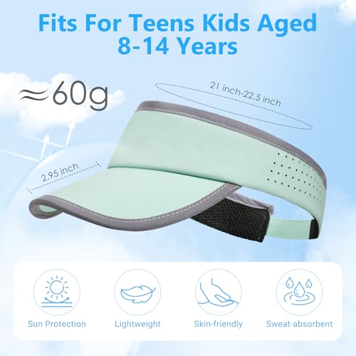 Kids Sun Visor Hats for Girls Boys Reflective Sports Hats Summer Beach Running Tennis Golf Caps Age 8-14 - color: Reflective Strip-mint