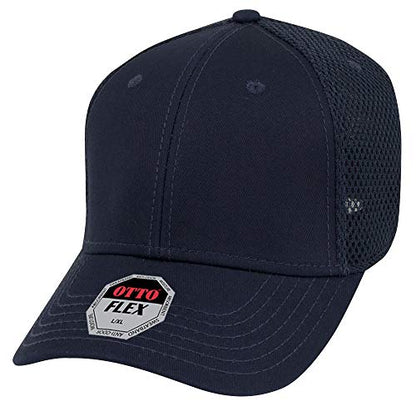 OTTO Flex Cotton Twill Air Mesh Back 6 Panel Low Profile Baseball Cap - color: Navy, size: Small-Medium