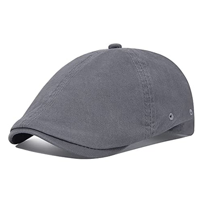 VOBOOM Cotton Washing Flat Cap Cabbie Hat Gatsby Ivy Irish Hunting Newsboy - color: Dark Grey
