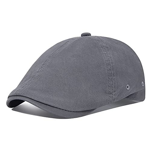 VOBOOM Cotton Washing Flat Cap Cabbie Hat Gatsby Ivy Irish Hunting Newsboy - color: Dark Grey
