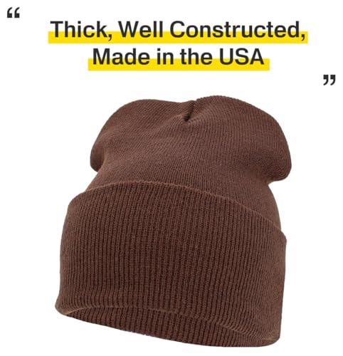 KBETHOS Made in USA Classic Men's Women's Cuffed Folded Acrylic Knit Beanie Hat Solid Unisex Cold - color: Brown Solid Long Beanie