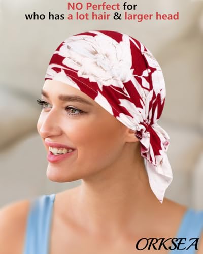 Chemo Headwear for Women Head Scarf Hats Beanie Coverings Scarves - color: Red Flowers