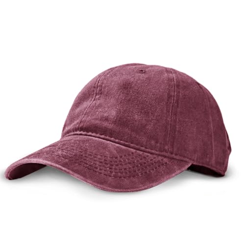 Unisex Vintage Washed Baseball Cap | Low Profile Soft Top Unstructured Cotton Baseball Cap | Adjustable Size Vintage Buckle - color: A03- Burgandy