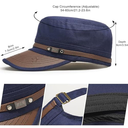Army Cadet Cap for Men Women Military Flat Top Cap Baseball Caps - color: Star Navy Blue