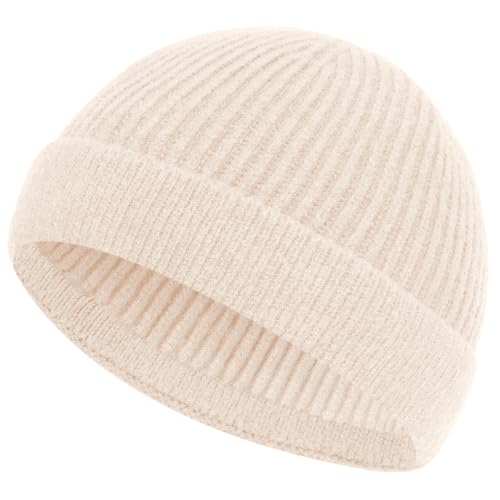 ROYBENS Short Fisherman Beanie for Men Women Wool Knit Warm Winter Hat Swag - color: 1pcs-beige
