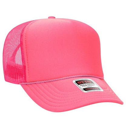 OTTO Cap 5 Panel High Crown Foam Front Mesh Back Trucker Hat, One Size - color: 089 - Neon Pnk