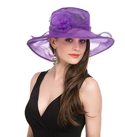 SAFERIN Women's Organza Church Fascinator Bridal Tea Party Wedding Hat - color: Sfhat-001-purple