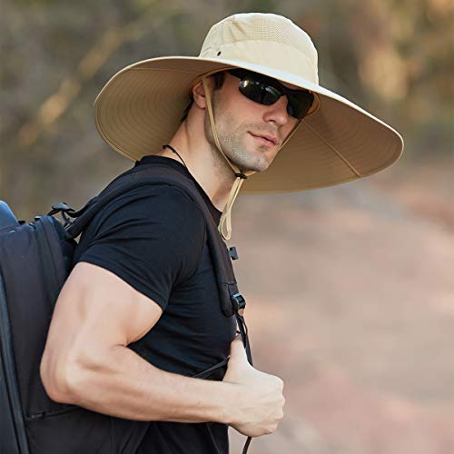 Leotruny Super Wide Brim Bucket Hat UPF50+ Waterproof Sun Hat for Fishing - color: Khaki