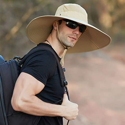Leotruny Super Wide Brim Bucket Hat UPF50+ Waterproof Sun Hat for Fishing - color: Khaki