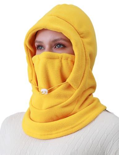 Fleece Balaclava Ski Mask Winter Face Mask for Women Men Thermal Hooded Scarf Face Cover for Cold Weather - color: Orange-yellow