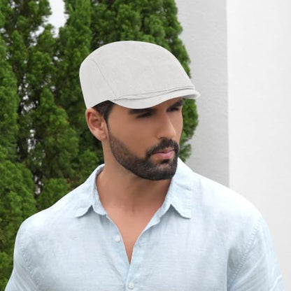 Flat Cap for Men Newsboy Caps Linen Mens Hats Golf Hat Irish Ivy Gatsby Cabbie Driving - color: Light Grey, size: Medium