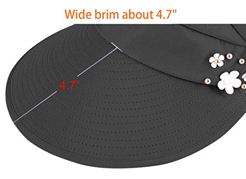 Sun Hats for Women Wide Brim Sun Hat UV Protection Caps Floppy Beach Packable Visor - color: Khaki