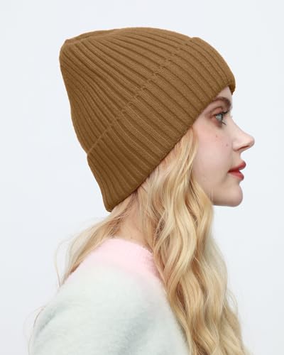 ROYBENS Womens Satin Lined Beanie for Men Wool Knit Cuffed Warm Winter Hats - color: 1pcs--light Coffee