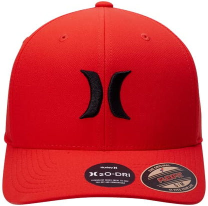 Hurley Mens Baseball Cap Curved Brim Moisture Wicking Flexfit Fitted Hats - color: Chile Red, size: Small-Medium