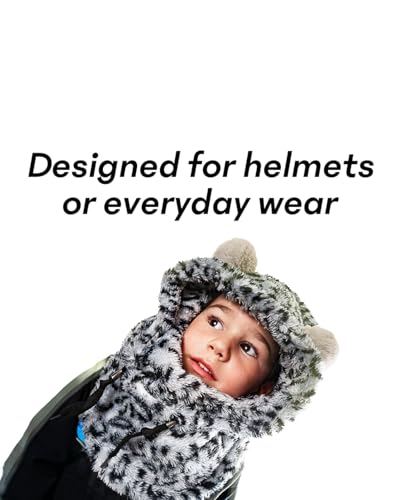 MDXONE Kids Over The Helmet Balaclava Children face mask with buttons for pompoms with elastics (sold separately) (BALA-GIRAFFE-BLUE)