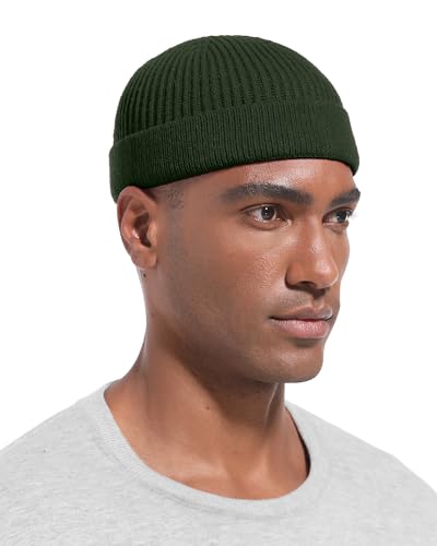 Short Beanie for Men Women, Wool Knit Cuff Winter Fisherman Hats - color: 1pcs- Army Green