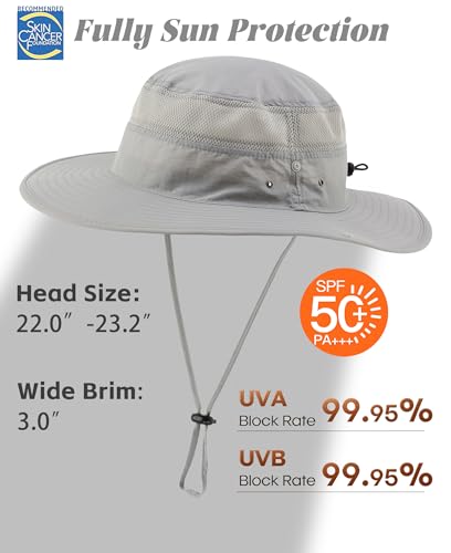Connectyle UPF 50+ Wide Brim Sun Hat for Men Breathable Cowboy Boonie Hats Outdoor Bucket Hat for Fishing Hiking Safari - color: Grey