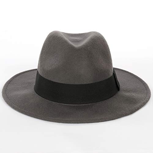 FORBUSITE Wool Felt Wide Brim Fedora Hats for Women Men - color: Grey, size: Large