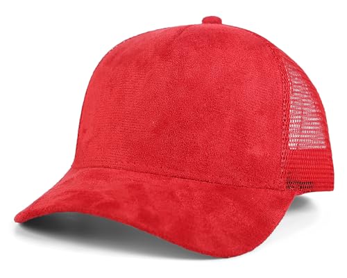 Suede Mesh Back Baseball Caps for Men Women Trendy Trucker Hats Dad Hat Sports Hat Breathable Snapback Hats 2025 - color: Red