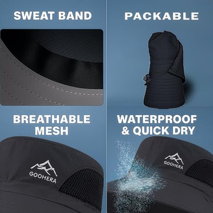 Sun Hat for Men & Women, Breathable Wide Brim Outdoor Fishing Hat with Face Cover & Neck Flap - color: Black