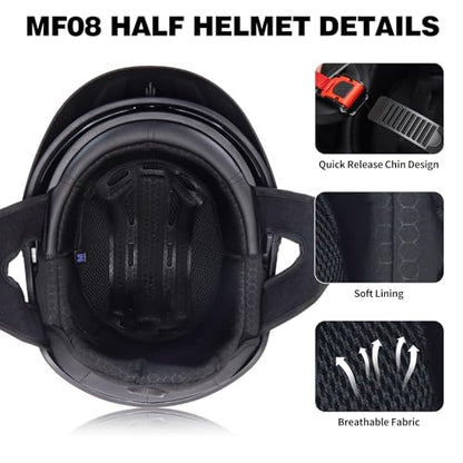 MF08 Half Helmet Sun Visor Retro Open Face Motorcycle Helmets - color: Neon-Fires